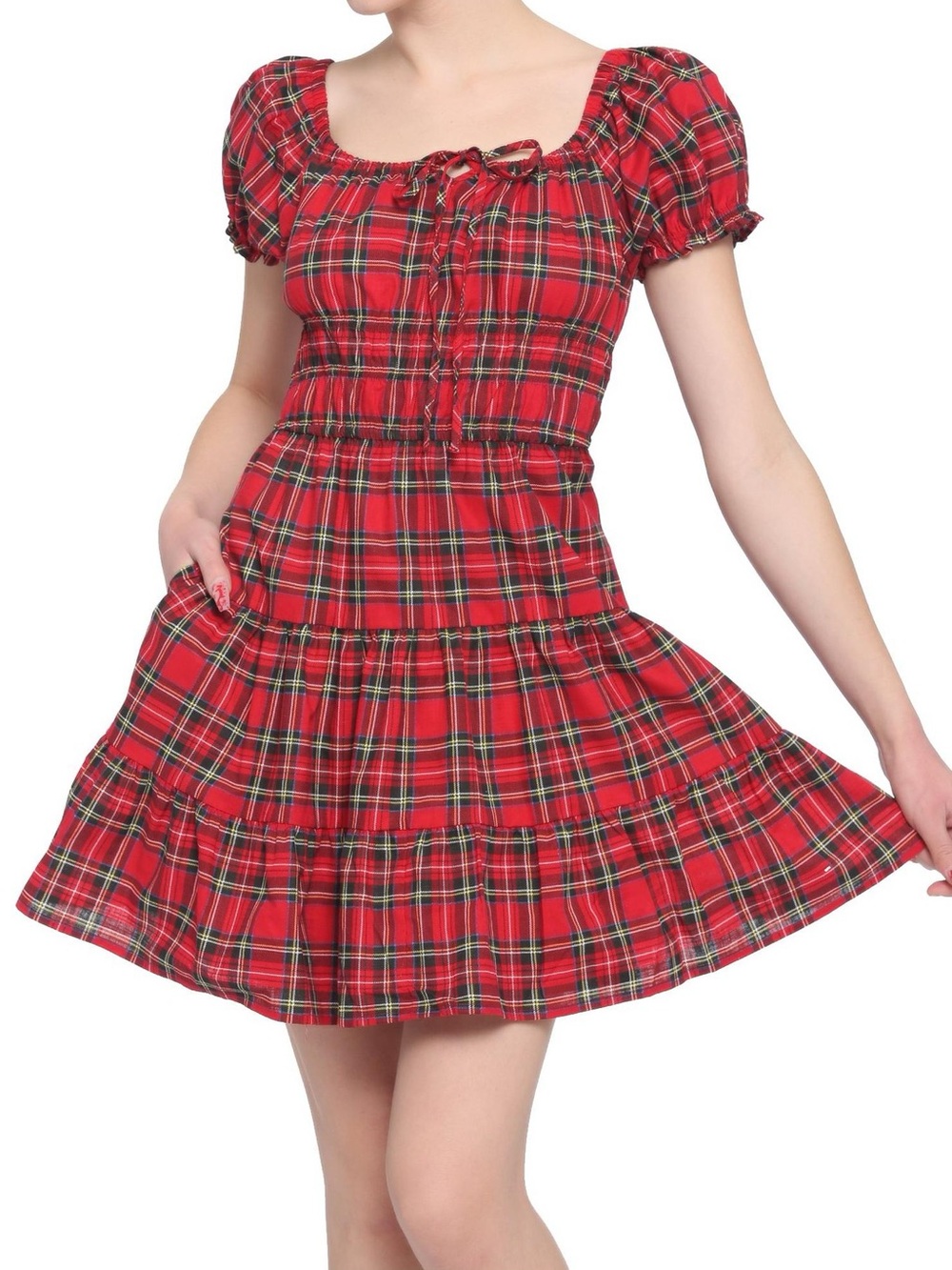 Hot Topic Plaid Milkmaid Baby Doll Tiered Mini Dress Womens Size Medium